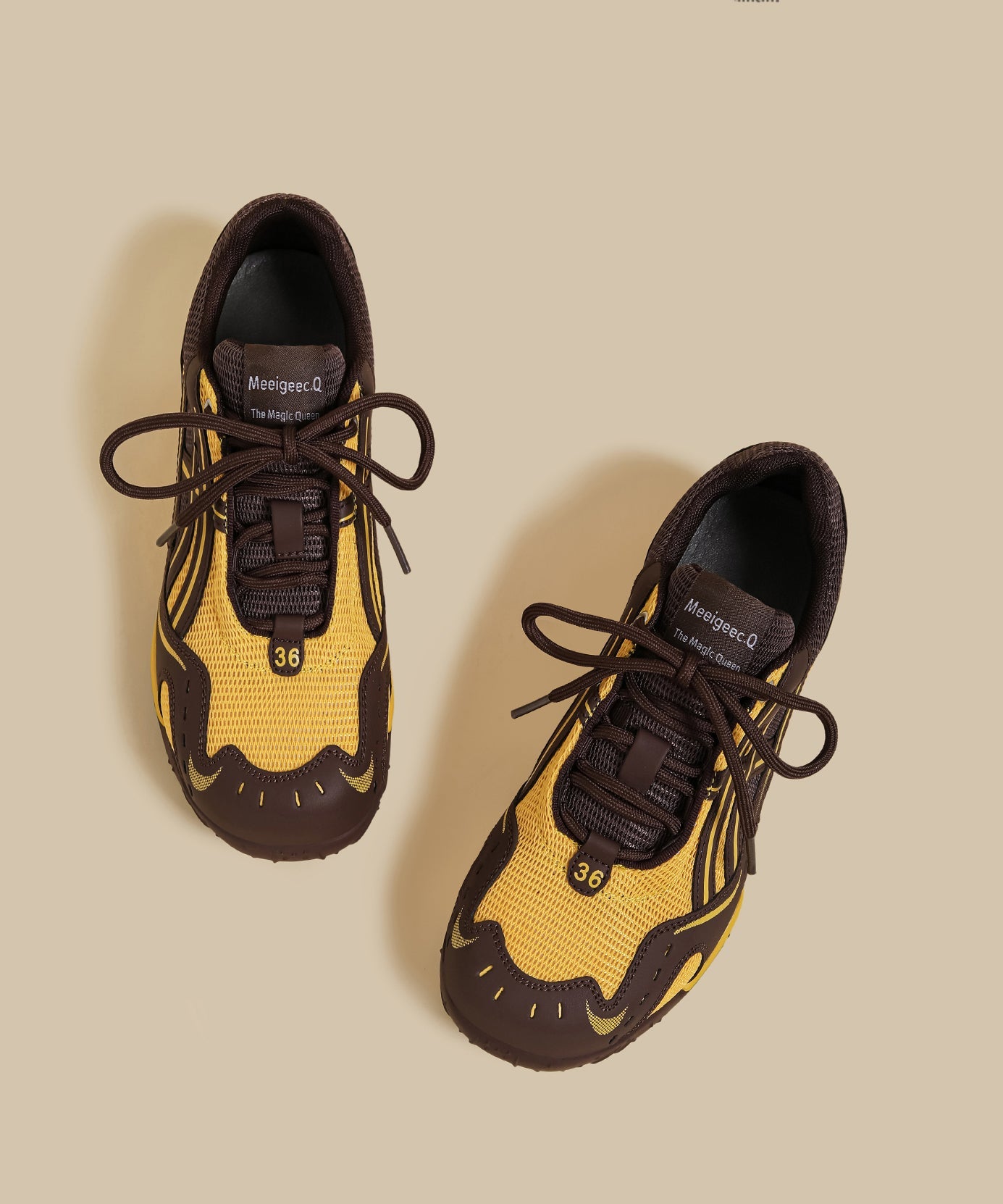 Fashion Lace Up Splicing Flat Feet Shoes Yellow Breathable Mesh