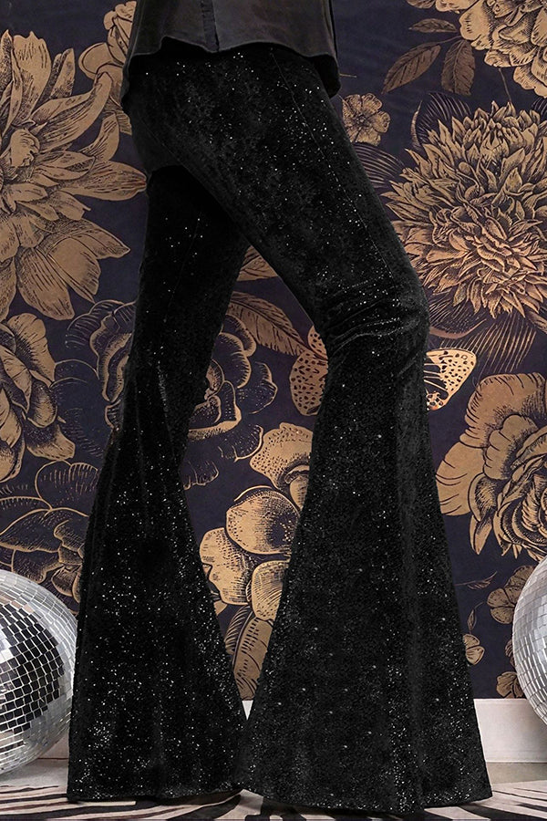 Velvet High-waisted Draped Casual Flared Pants