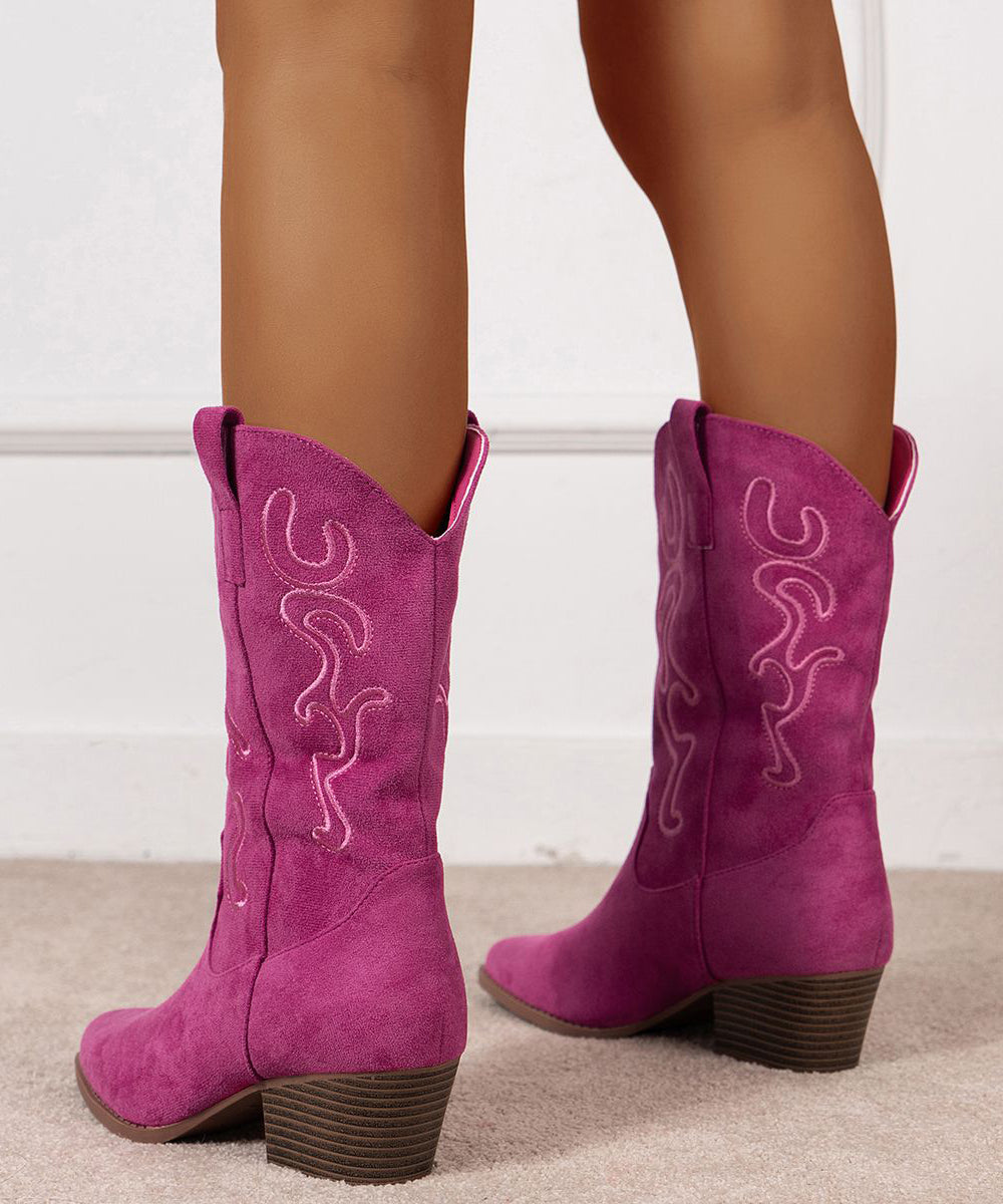 Rose Embossed Pointed Toe Solid Suede Boots Boots