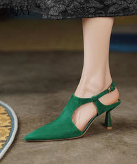 Green Stiletto Suede Elegant Sandals Pointed Toe