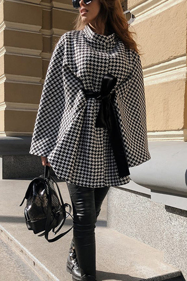 Houndstooth Loose Lace-up Cape