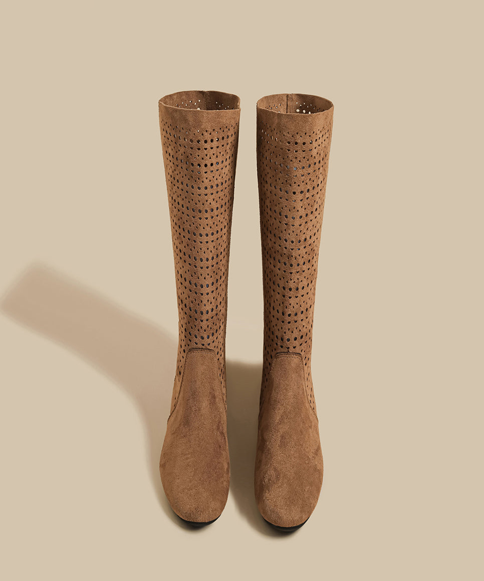 Black Suede Hollow Out Splicing Boots