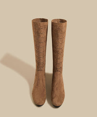 Black Suede Hollow Out Splicing Boots