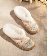 Comfy Splicing Beige Fuzzy Wool Lined Slippers Shoes
