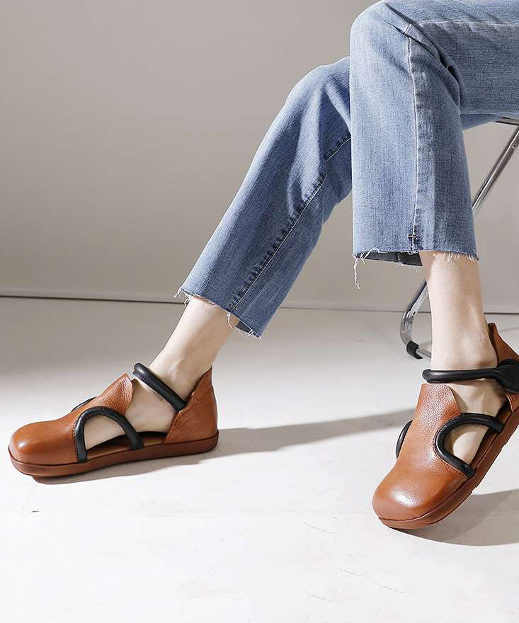 Handmade Brown Platform Splicing Buckle Strap Flats Shoes