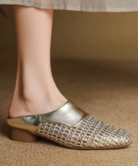 Classy Splicing Hollow Out Breathable Black Sheepskin Slide Sandals