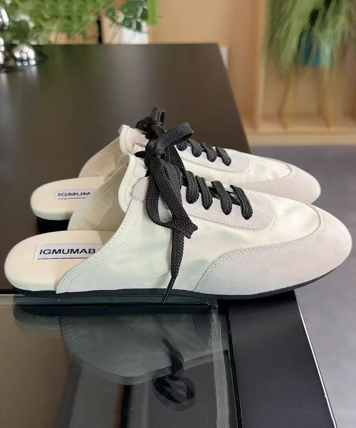 Lace Up Splicing Blue Suede Slide Sandals