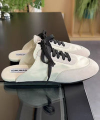 Lace Up Splicing Blue Suede Slide Sandals