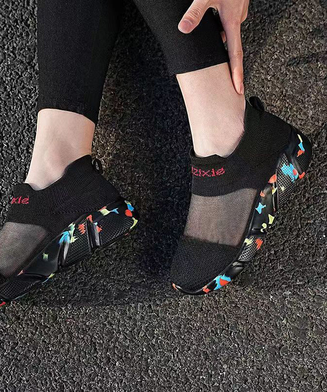 Black Breathable Mesh Casual Splicing Flat Shoes For Plus Size