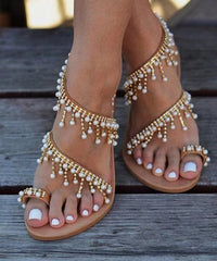Summer Roman Handmade Beaded Flat Sandals