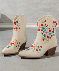 White Embossed Boots Suede Pointed Toe Ankle Boots