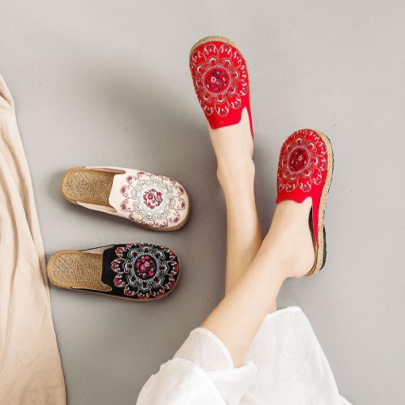 Embroidered Casual Flats Home Slippers
