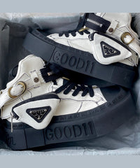 Blue Canvas Splicing Lace Up Platform Boots