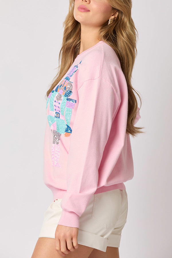 Christmas Soldier Sequined Casual Sweatshirt