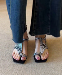 Fashion Black Faux Leather Flip Flops Flat Sandals Splicing