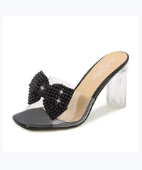 Pink Chunky Heel Flower Open Toe Slide Sandals