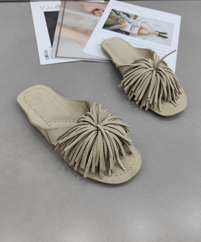 Comfy Pink Suede Tasseled Splicing Slide Sandals