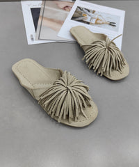 Comfy Pink Suede Tasseled Splicing Slide Sandals