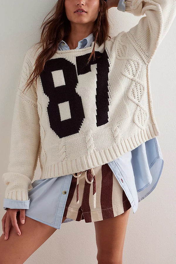 Digital Jacquard Loose Long-sleeved Knit Sweater