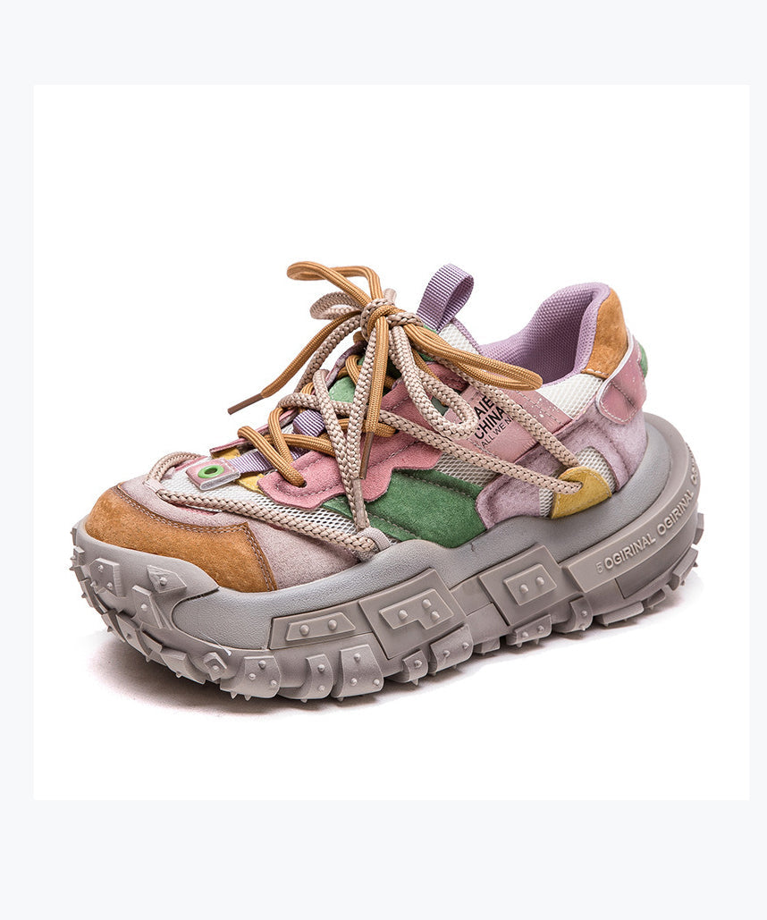 Yellow Suede Breathable Mesh Splicing Flat Feet Shoes