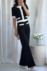 Contrast Color Stretch High Waist Casual Straight Pants