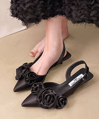 French White Satin Sandals Splicing Floral Pointed Toe