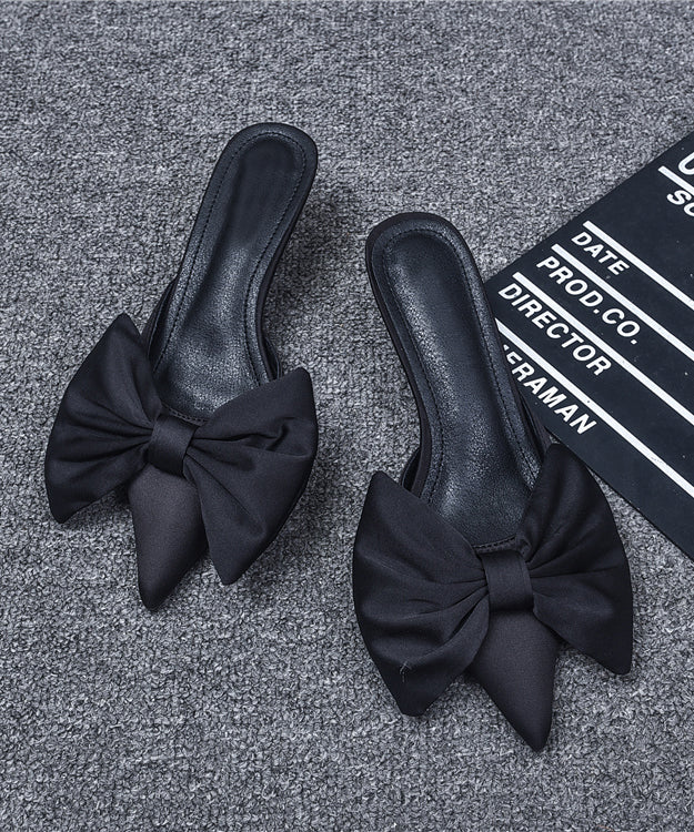 Black High Heel Bow Splicing Slide Sandals Pointed Toe