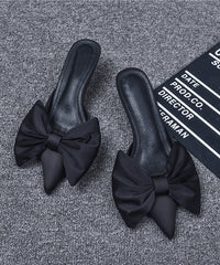 Black High Heel Bow Splicing Slide Sandals Pointed Toe