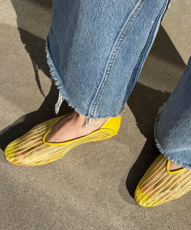 Yellow Breathable Mesh Flat Feet Shoes Splicing Stylish Women