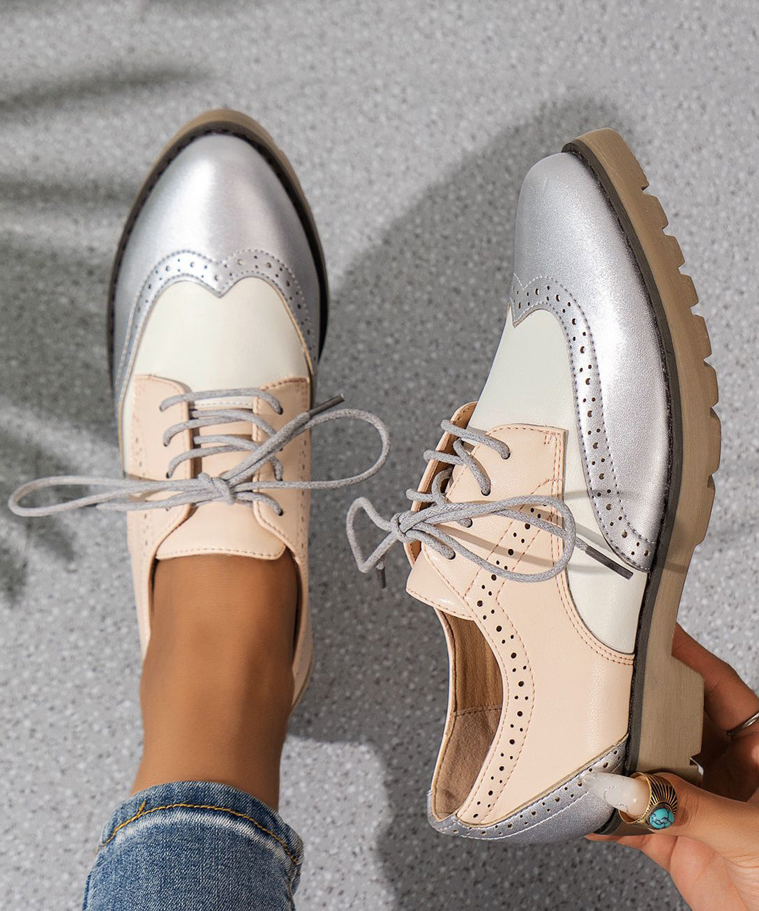 Red Lace Up Splicing Faux Leather Chic Hollow Out Flats Shoes