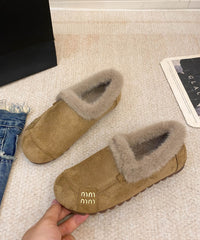 Khaki Suede Splicing Cozy Warm Flats