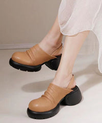Khaki Boutique Cowhide Leather Chunky Sandals