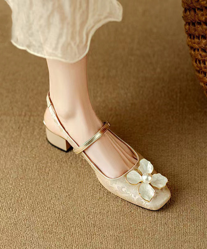Green Chunky Floral Buckle Strap Splicing Sandals