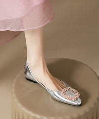 Silver Flat Shoes Faux Leather Fitted Splicing Zircon