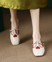 Beige Heart Cowhide Leather Flat Feet Shoes Casual Versatile