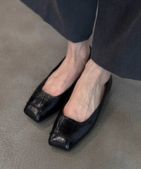 Black Comfortable Sheepskin Splicing Flat Feet Shoes Square Toe
