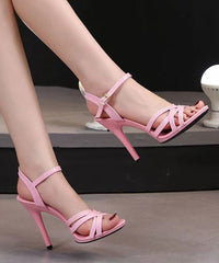 Stiletto Sandals Pink Hollow Out Faux Leather Sandals