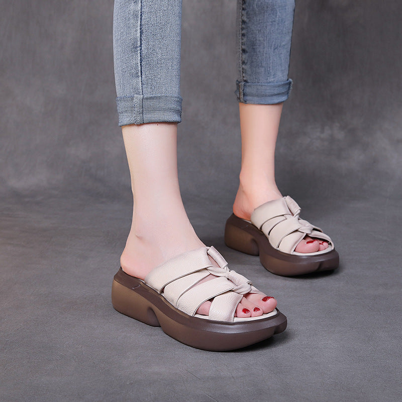 Retro Leather Casual Wedge Slippers For Women