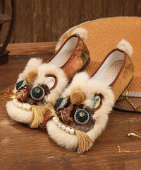 Soft Soled Ethnic Style Embroidered Handmade Flat Tiger Head Shoes