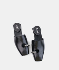 Stylish Splicing Black Faux Leather Hollow Out Slide Sandals