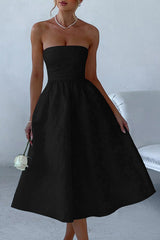 Jacquard Fabric Strapless Open Back Elegant Slim Midi Dress