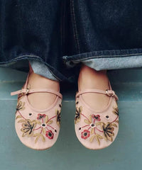 Splicing Flat Shoes Green Breathable Mesh Embroidered