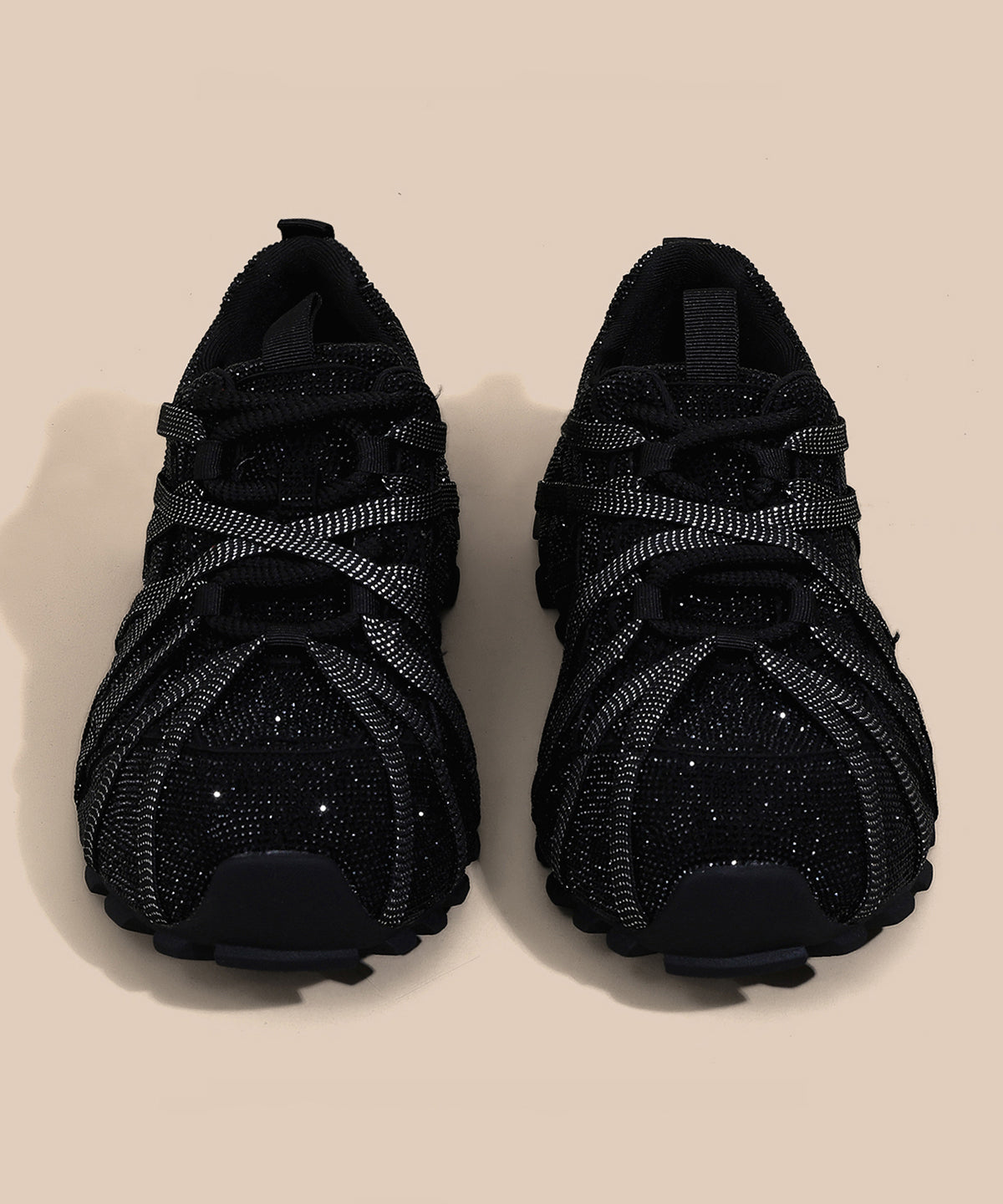 Lace Up Splicing Platform Sport Shoes Black Zircon