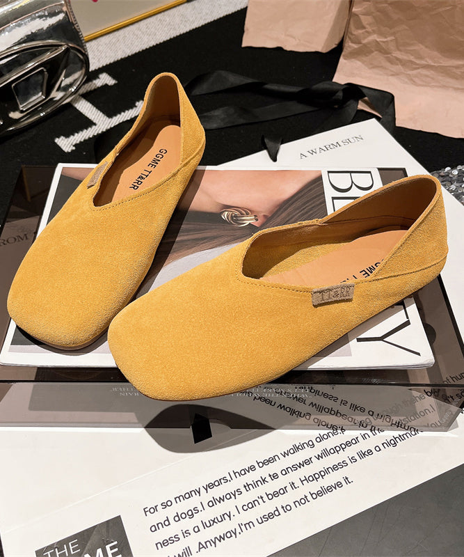 Yellow Suede Loafer Shoes Comfortable Splicing