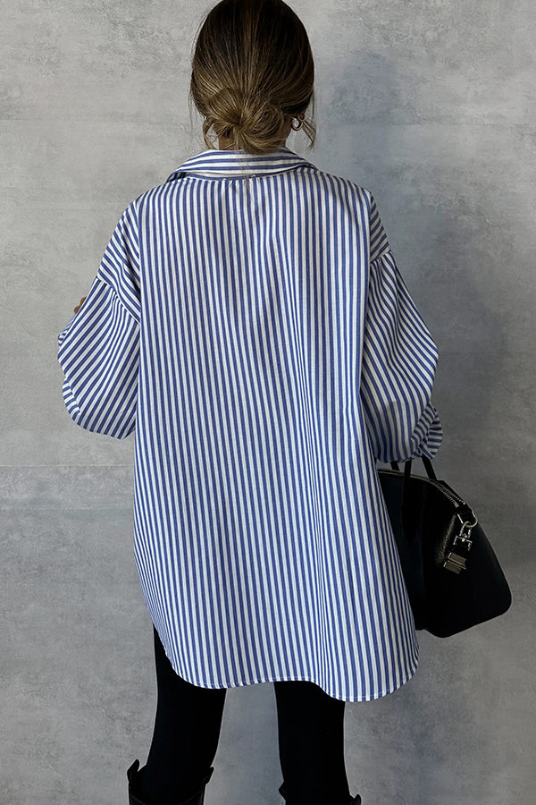 Striped Printed Loose Long-sleeved Casual Shirt