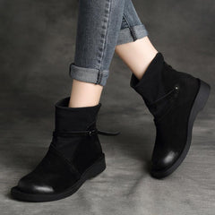 Cozy Vintage Leather Paneled Flats Martin Boots