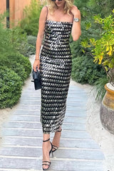Sequined Halter-neck Backless Slim Fit Slit Midi Dress