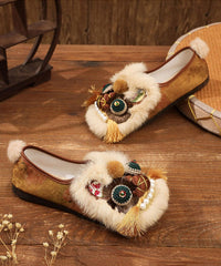 Soft Soled Ethnic Style Embroidered Handmade Flat Tiger Head Shoes