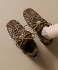 Comfy Splicing Platform Flat Shoes Leopard Suede Lace Up