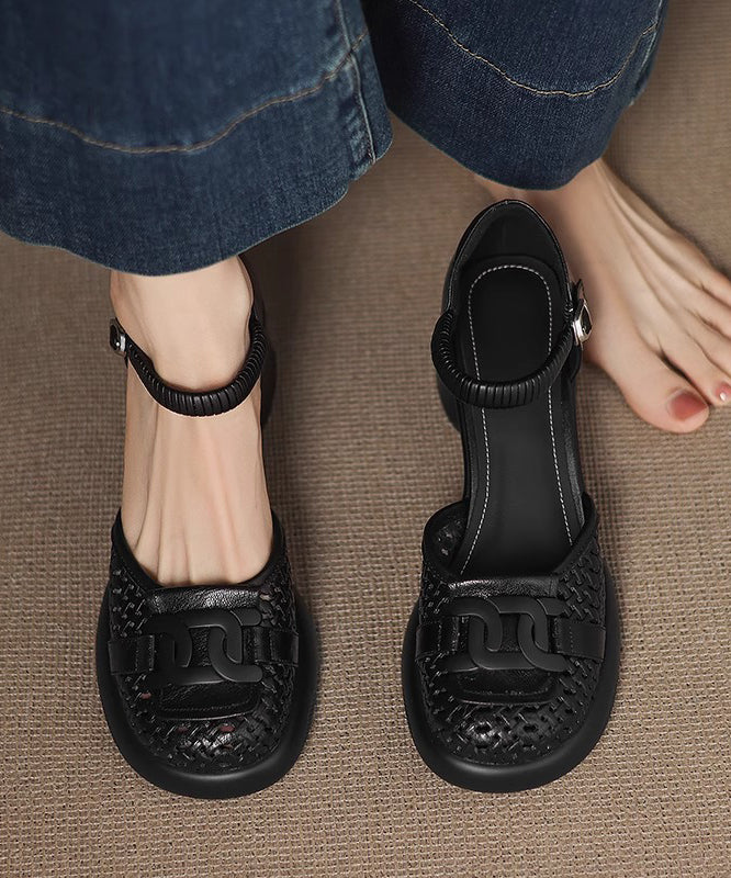 Beige Sheepskin Buckle Strap Splicing Chunky Heel Sandals